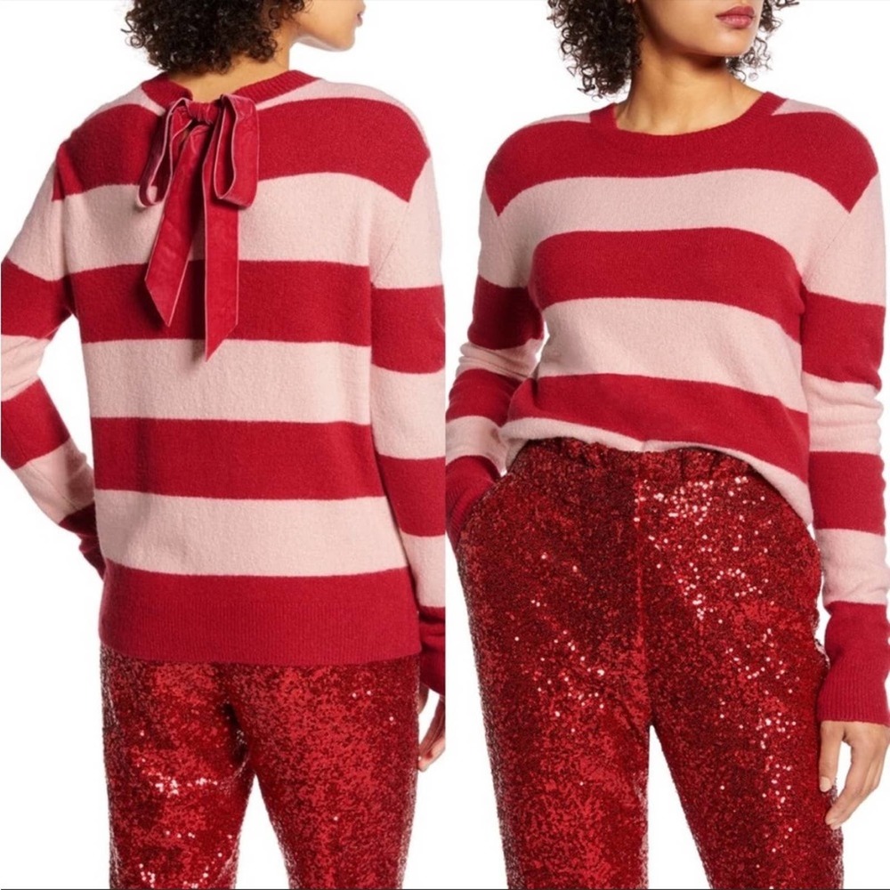 Halogen x Atlantic-Pacific striped sweater red & pink - large